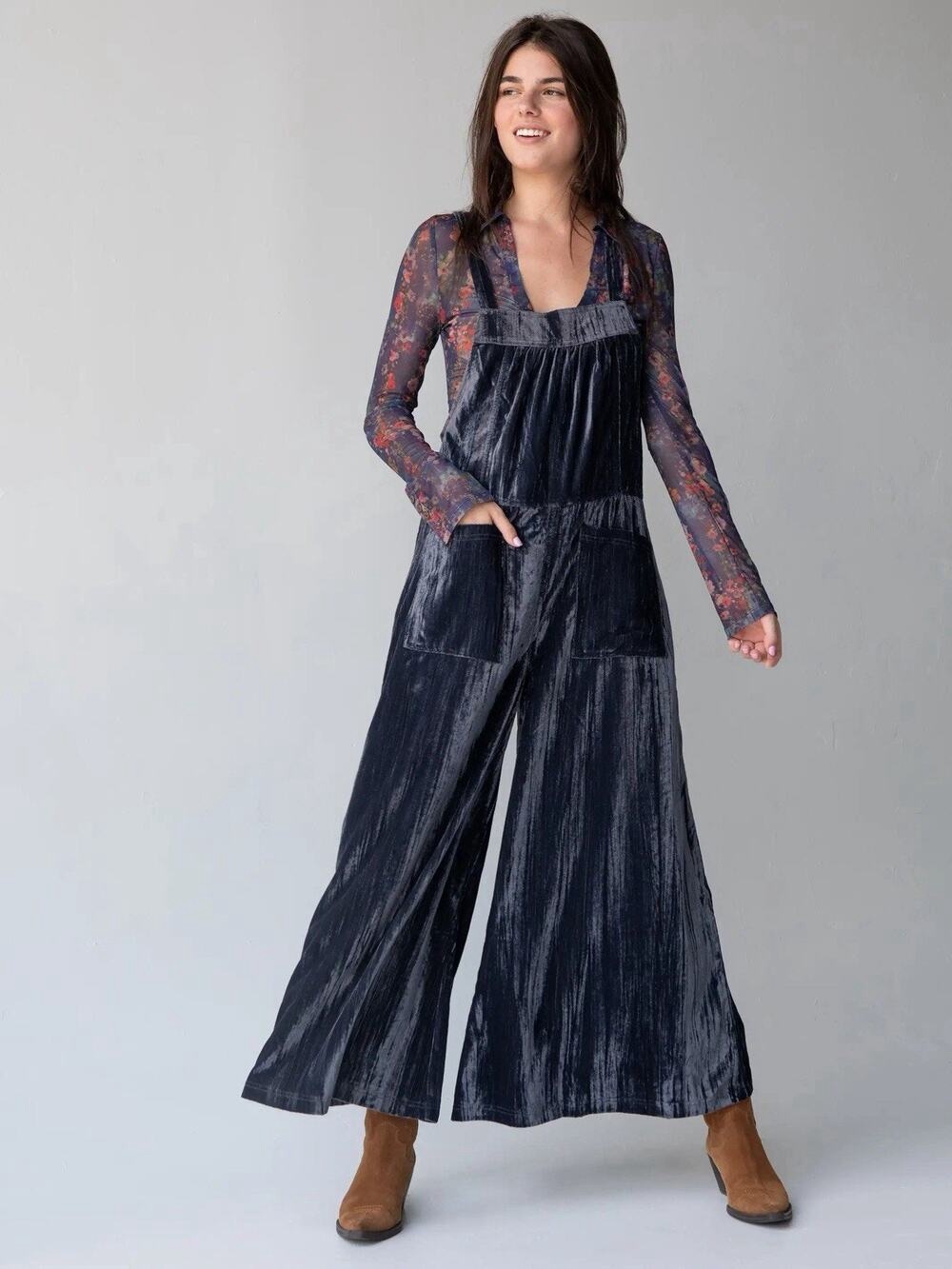 Natural Life Velvet Dakota Jumpsuit Tie Back Overalls Size XXL